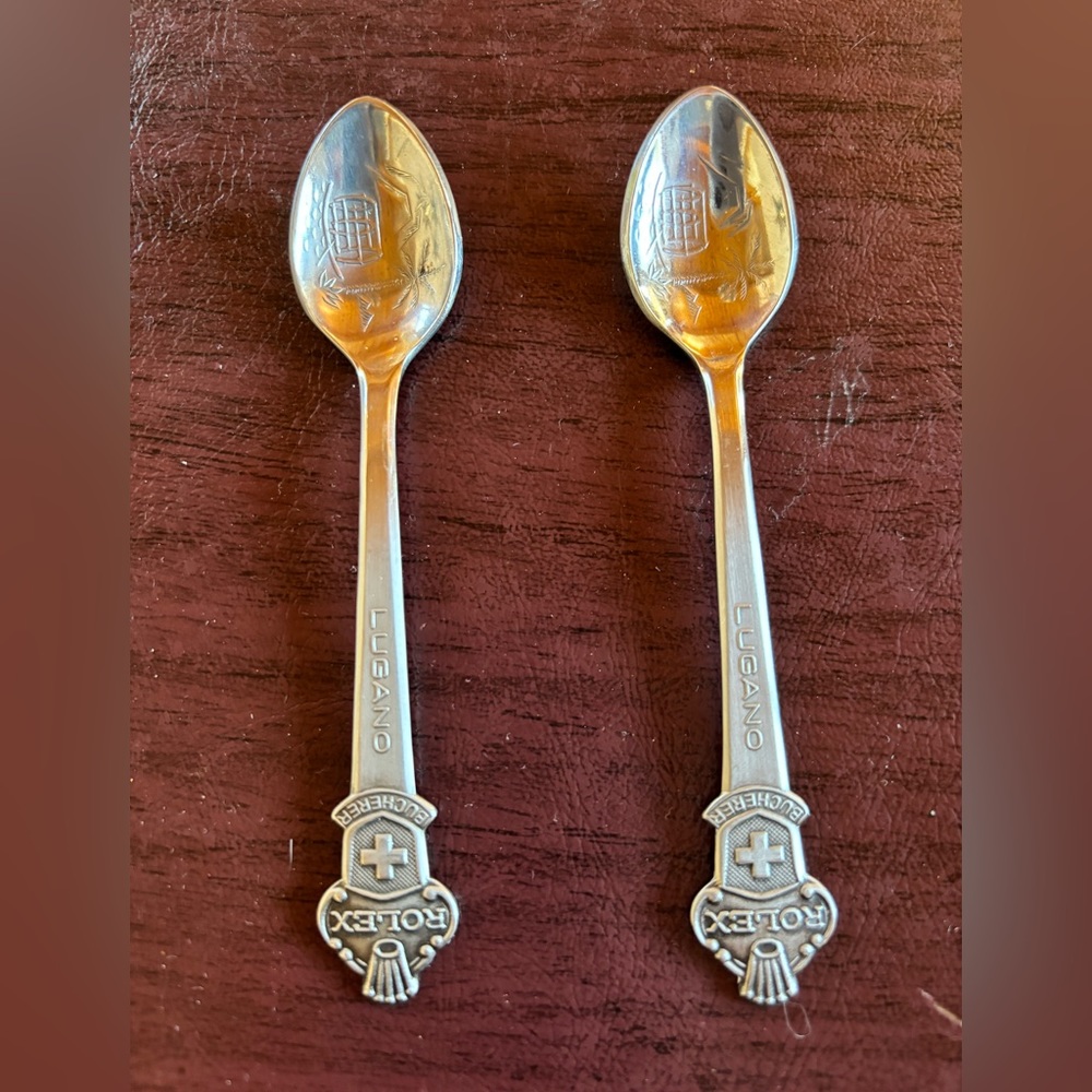 Rolex Burcherer of Switzerland Lugano souvenir silver plate spoon